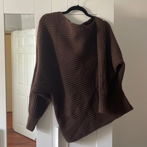 H&M brown off the shoulder oversized cable knit sweater